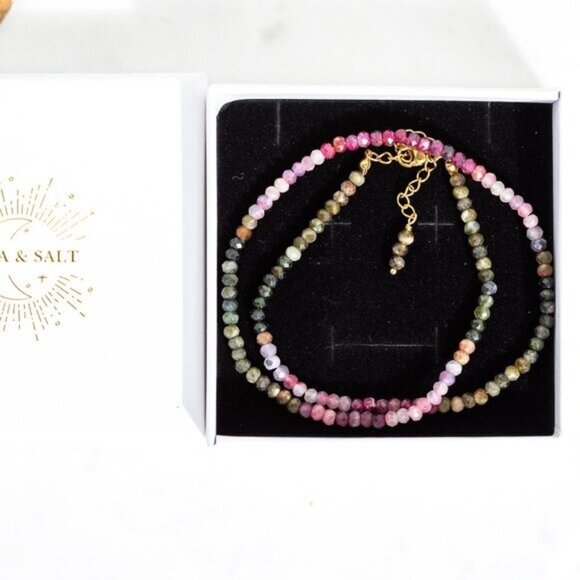 Beaded Necklace Watermelon Tourmaline Ombre Gemstone Jewelry October Birthstone - Picture 11 of 16